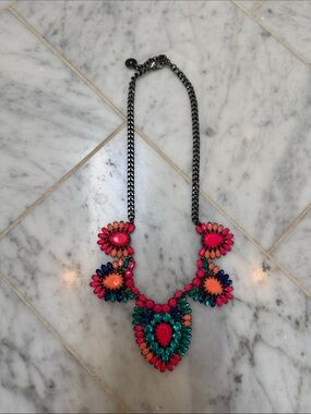 Stella & Dot Multicolor Crystal Bib Necklace - Pink, Teal & Coral